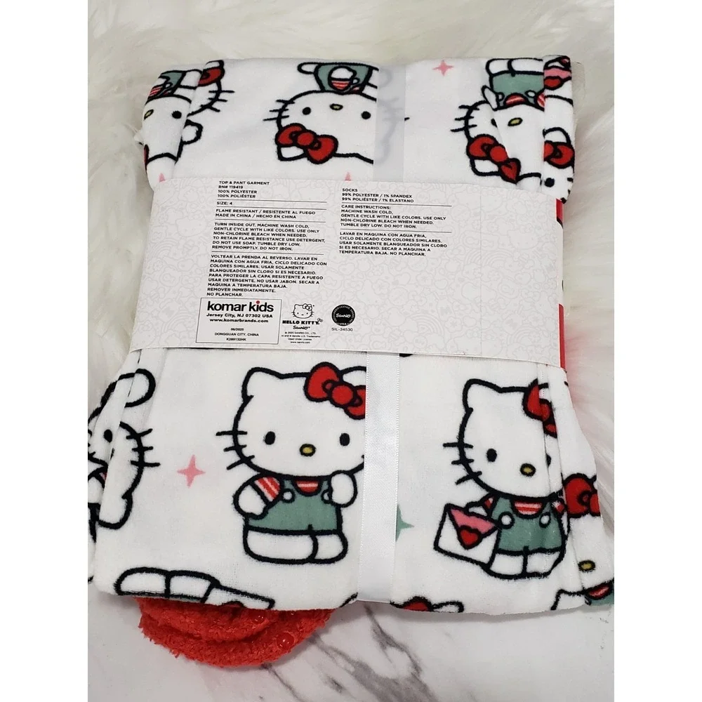 NEW HELLO‎ KITTY Pajama 2-Pc Set Cozy Socks Girls Size 4 PANTS SHIRT LONG SLEEVE